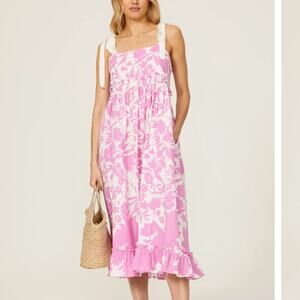 Peter Som Pink Gauze Midi Dress SIZE 2  Ruffle Cottage Cotton Vacation $390